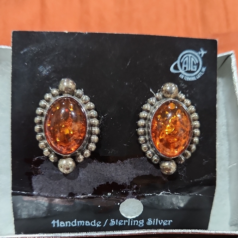 Sterling Silver Amber Earrings